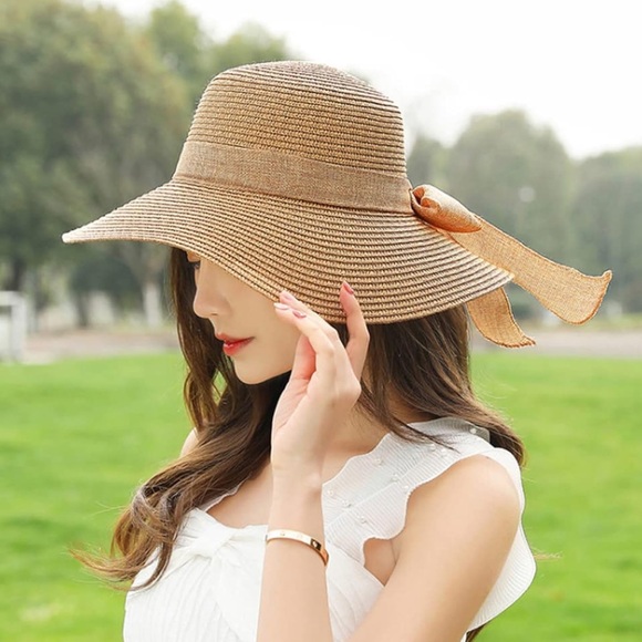 137. NEW| Chic & Elegant Sun Hat with Wide Brim Floppy Ruffle Bowknot Straw Hat - Picture 3 of 5